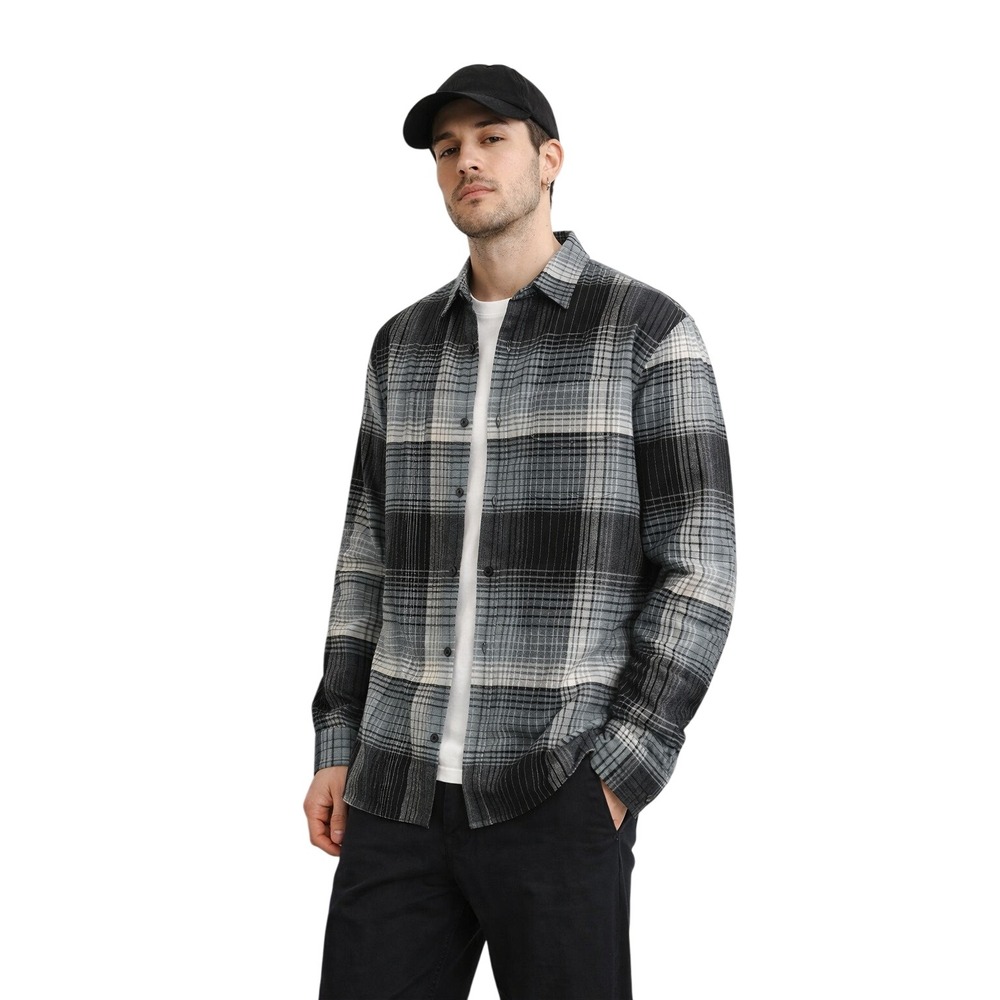 VINCE Salton Shadow Plaid Flannel Button Up Shirt Gray Black Mens‎ Size XL